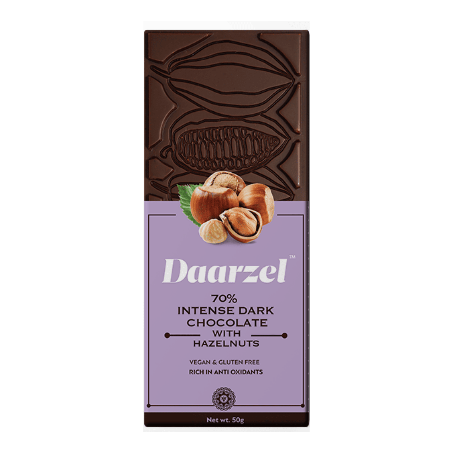 Daarzel  70 Intense Dark Chocolate with Hazelnuts  Vegan & Gluten Free  50 g
